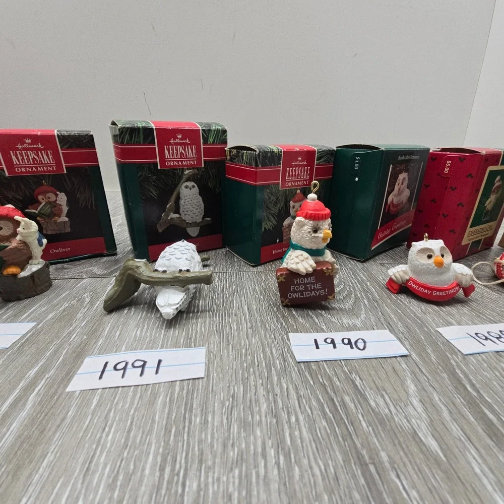 Vintage Hallmark Owl Ornament Lot 1983-1994 Owliver Series Christmas Boxed 9pc‎